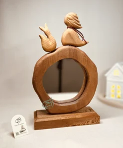 آینه چوبی دست ساز شازده کوچولو و روباه رومیزی و دیواری (چوب توسکا )